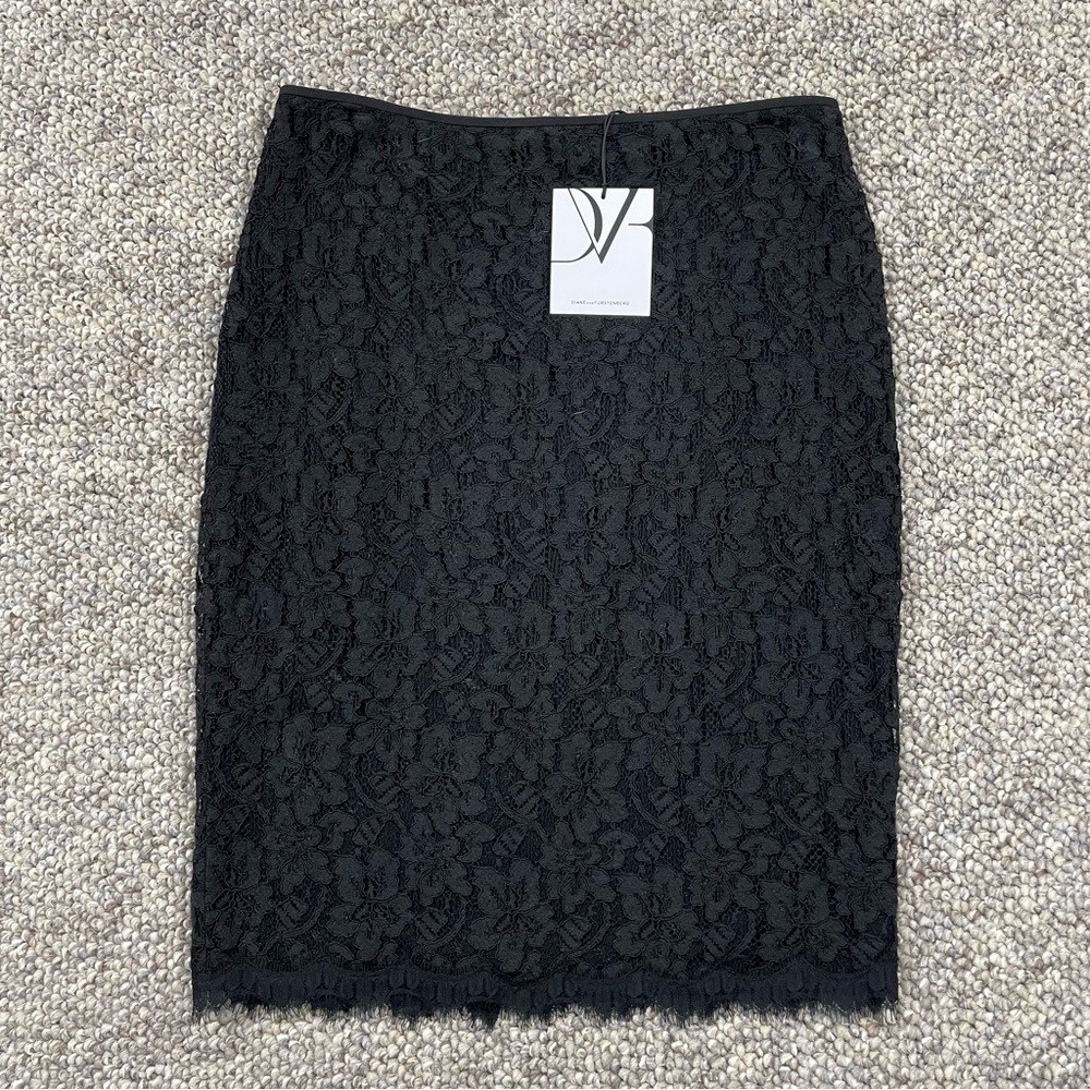 NWT Diane von Furstenberg DVF Scotia Womens Lace Pencil Skirt Black Size 8